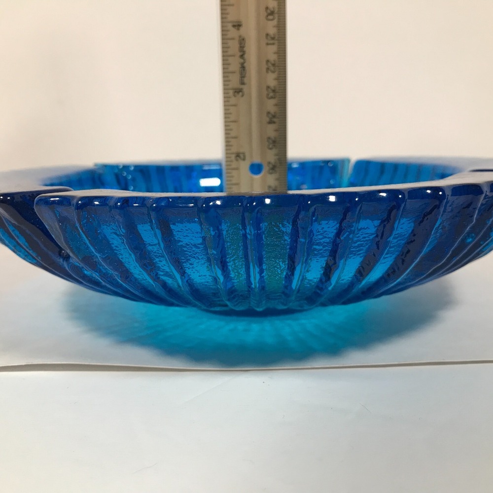 Blenko Label Mid Century Chunky Blue Sun Burst 4 Slot Ashtray 8.75 Inch Vintage‎ - Picture 9 of 12